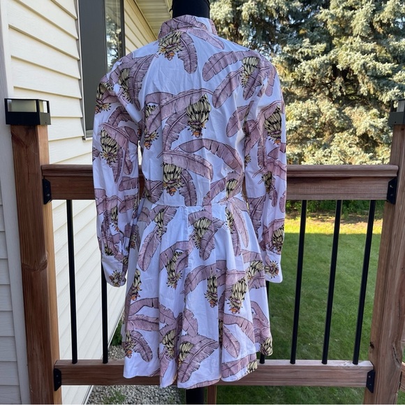 Desmond & Dempsey x H&M XS Cotton Banana Leaf Print Button Dress Puff Sleeve - Picture 7 of 15